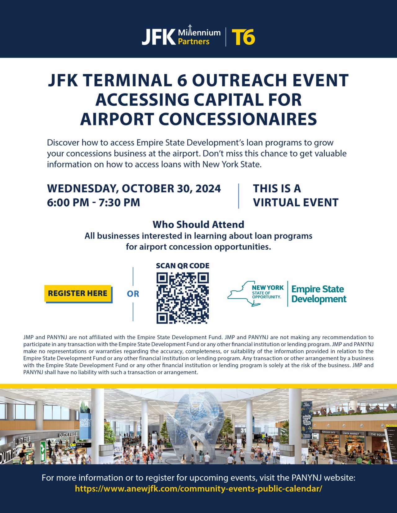Event flyer ACCESSING CAPITAL FOR AIRPORT CONCESSIONAIRES, Wednesday, October 30, 2024